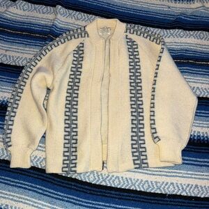 Vintage 60s Sears Roebuck cream lambswool / mohair zip up sweater size large
